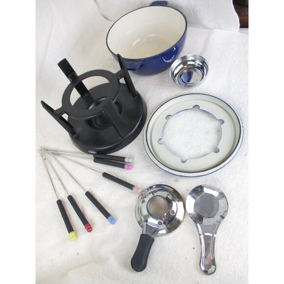 Trudeau cast iron blue Fondue pot Sauce Chafing vintage, Kitchenware - Picture 4 of 6